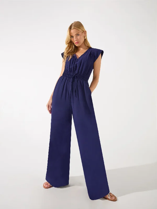 women's jumpsuits for breathable wearNavy Shirred Waist Jumpsuit