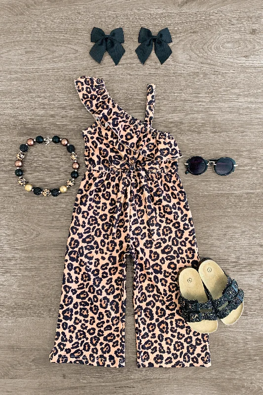 women's vintage jumpsuitsOne Shoulder Leopard Jumpsuit