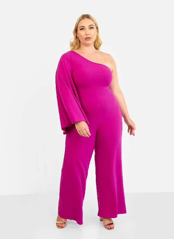 women's jumpsuits for springOpal Extreme Single Sleeve Wide Leg Jumpsuit - Magenta