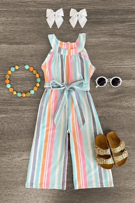 women's jumpsuits for cozy daysPastel Stripe Sleeveless Jumpsuit