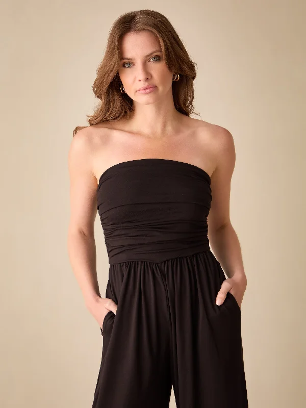 women's jumpsuits with pocketsPetite Black Jersey Bandeau Jumpsuit