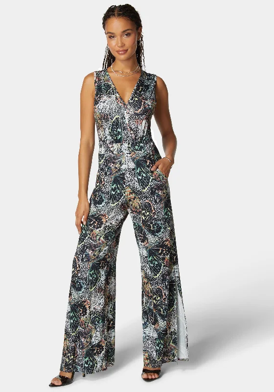 women's jumpsuits made of cottonPrinted Plunge Neck Jumpsuit