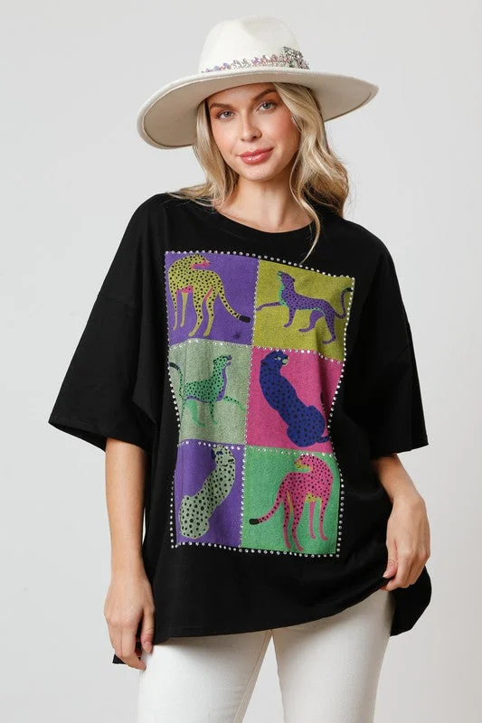 women's everyday dressesRhinestone Safari Black Colorblock Tee