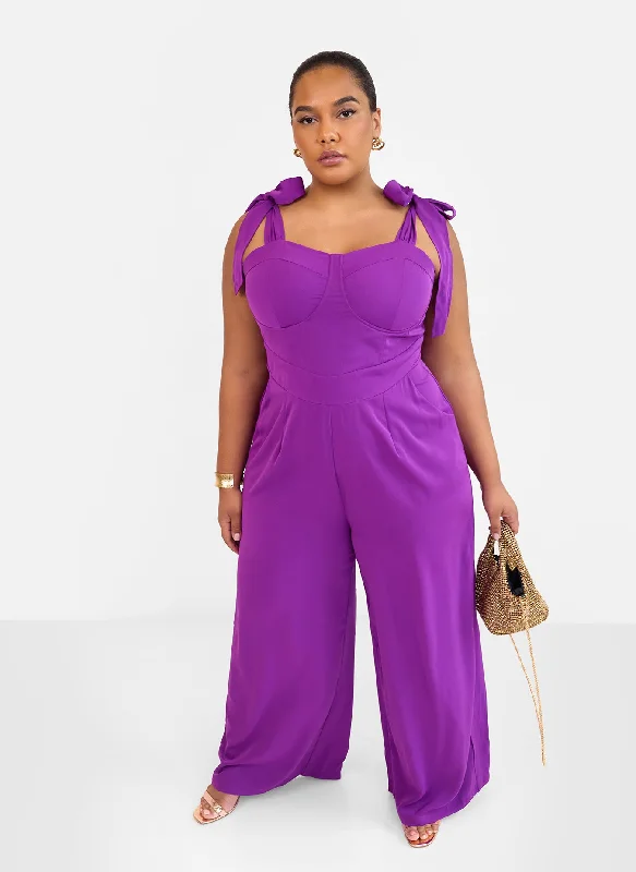 women's jumpsuits with belt loopsSelma Tie Strap Corset Wide Leg Jumpsuit - Purple