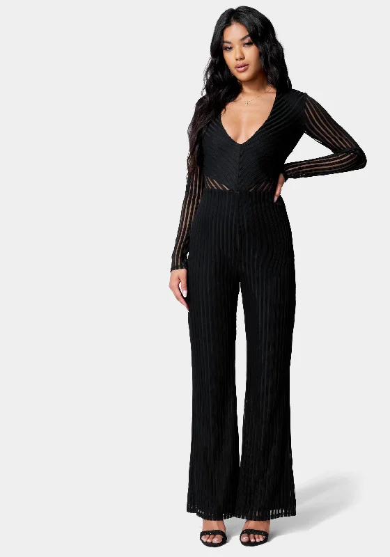 women's vintage jumpsuitsStripe Mesh Illusion Jumpsuit