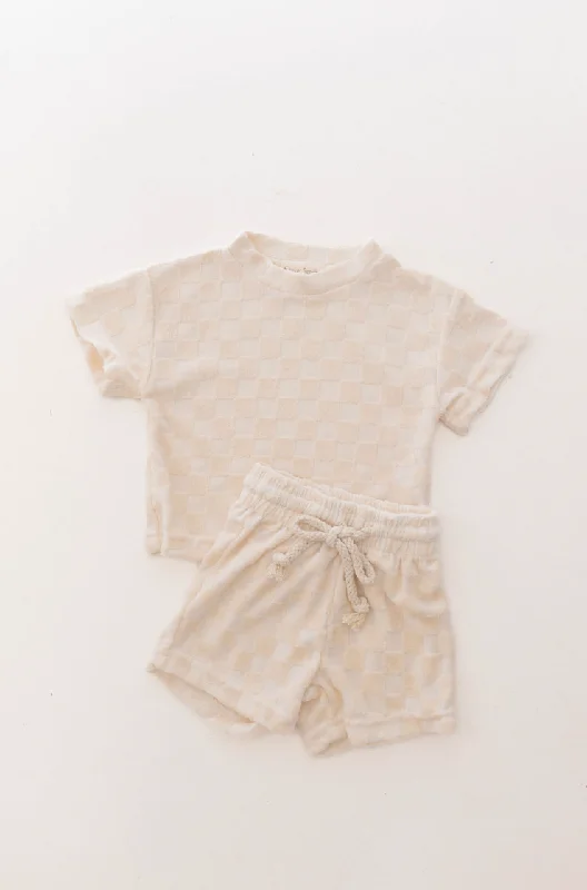 Tiered DressTerry Checkerboard Short Set | Cream