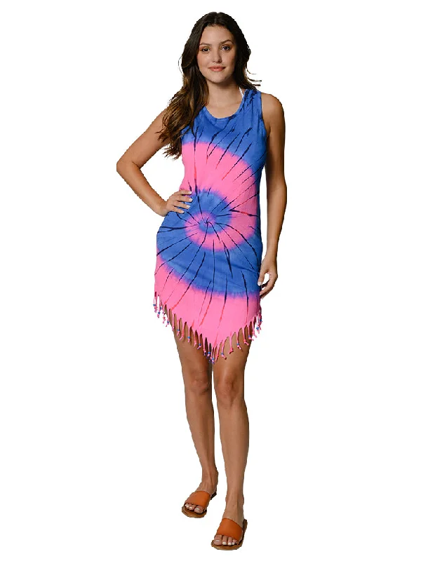 Glamour DressTie Dye fringe bottom tank dress, in Bright, Pink&Blue, Yellow&Pink dye combinations. Perfect little cover just for you.