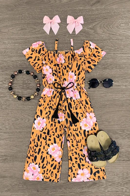 women's jumpsuits with pocketsTropical Floral Cheetah Jumpsuit