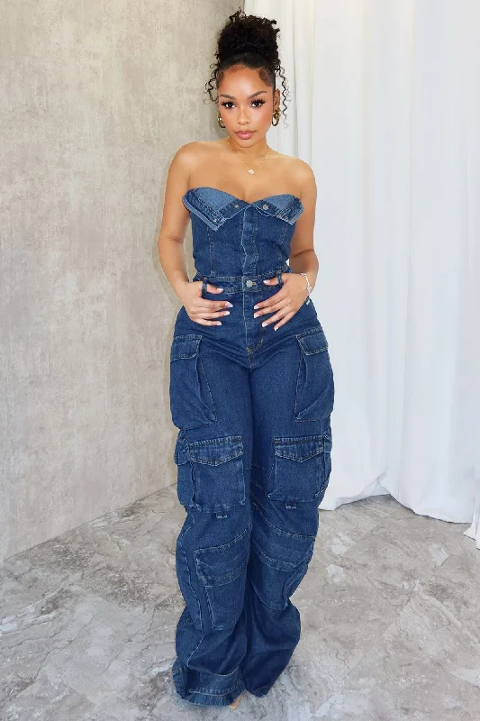 women's jumpsuits with solid colorsTop Shelf Tube Denim Jumpsuit