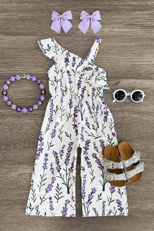 women's jumpsuits for sustainable fashionWhite Lavender Jumpsuit