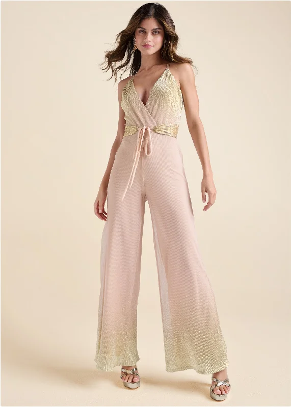 women's jumpsuits with metallic finishesOmbre Sparkle Jumpsuit  - Pink Multi