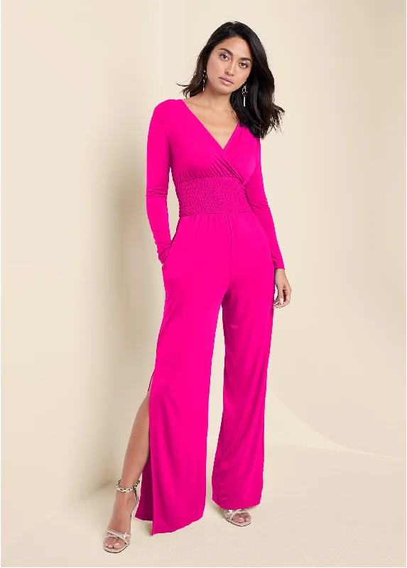 women's jumpsuits for cozy daysSmocked Waist Jumpsuit - Pink