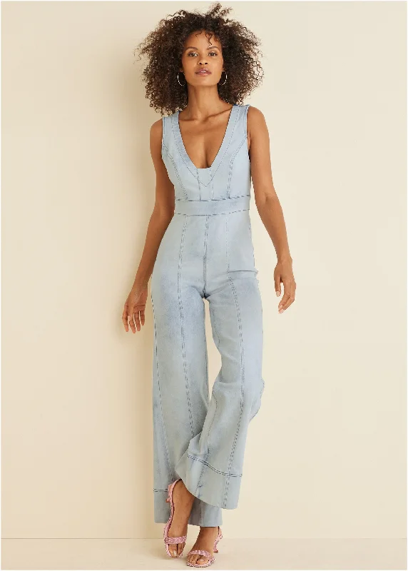 women's jumpsuits for eco-friendly choicesStretch Denim Jumpsuit - Light Wash