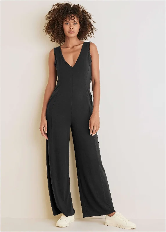 women's jumpsuits for stylish and functional fashionRelaxed V-Neck Jumpsuit - Black