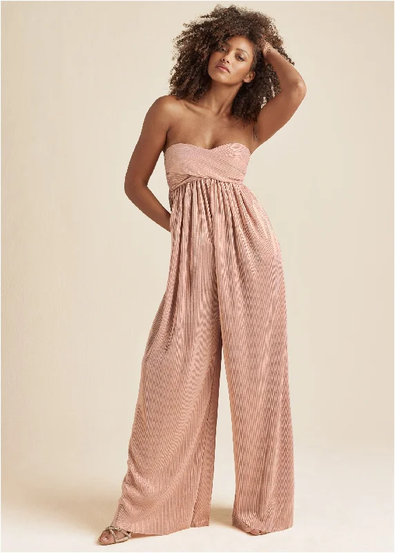 women's jumpsuits with V-necksStrapless Shimmer Jumpsuit - Rose Gold