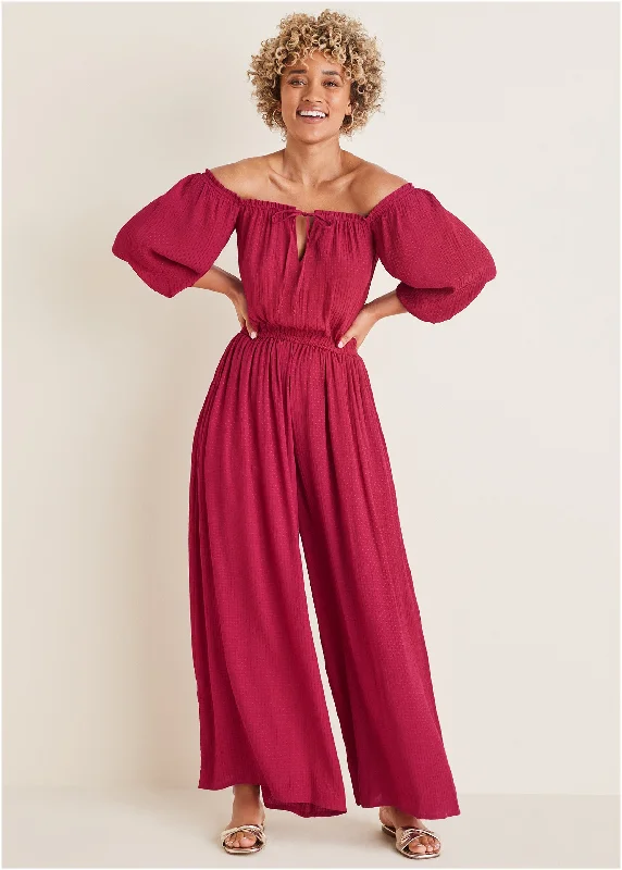 women's jumpsuits for all-day comfortOff-The-Shoulder Jumpsuit - Red