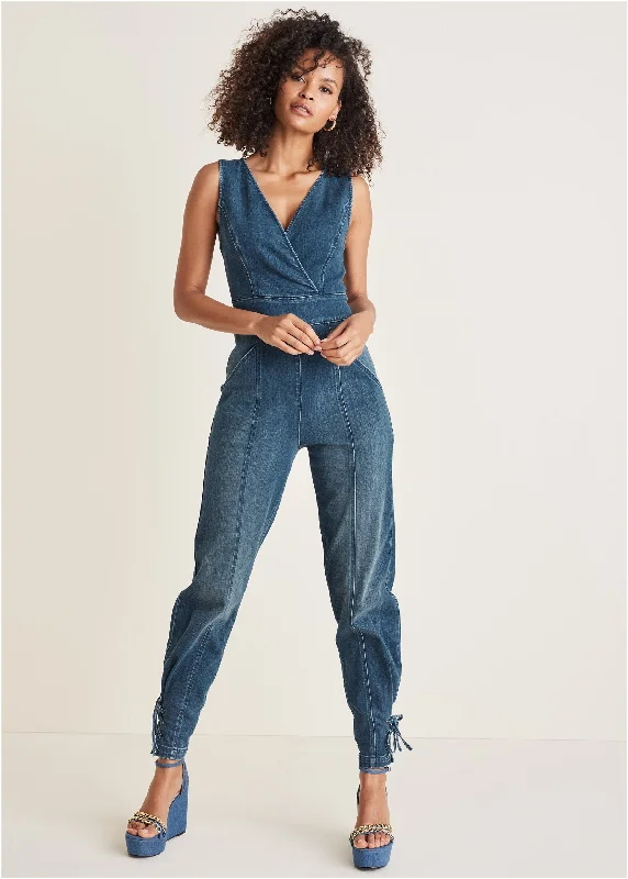 women's jumpsuits for hourglass figuresDenim Utility Jumpsuit - Medium Wash