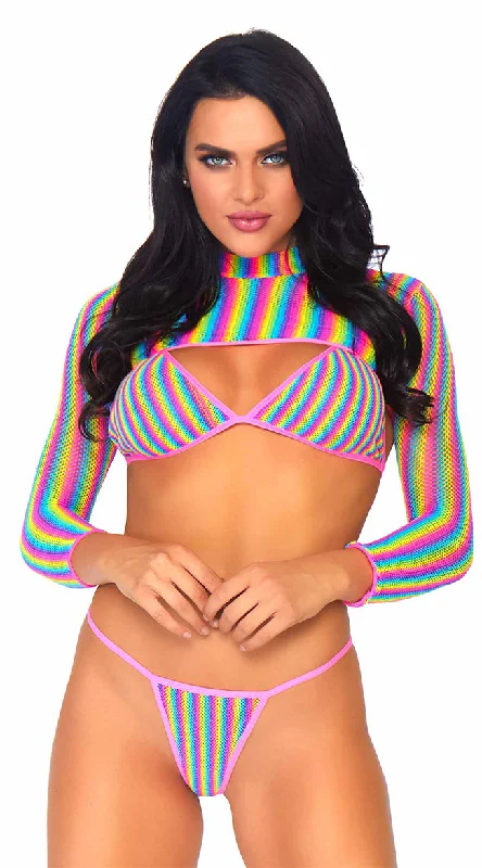 Racerback Sports Bras3 PC Rainbow fishnet bikini set