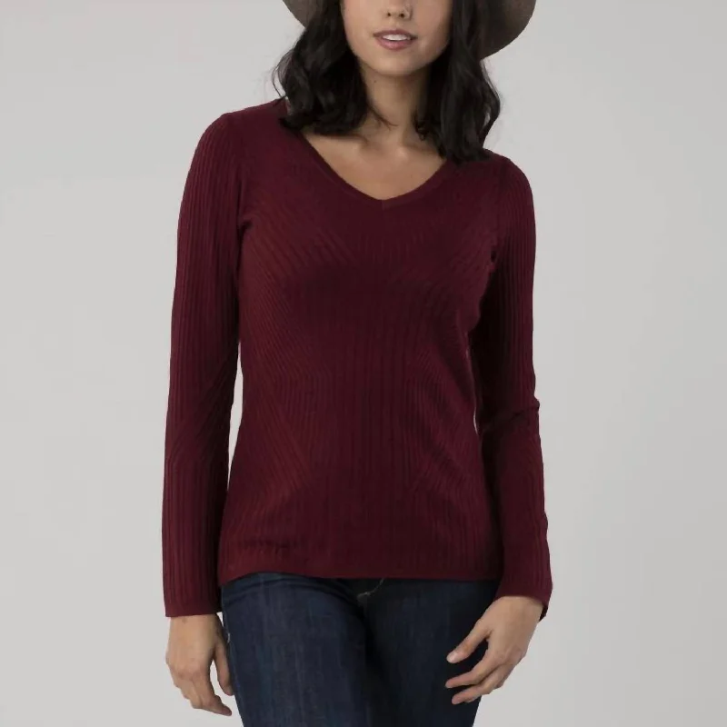 Stylish Flannel SweatersCoco V-Neck Sweater In Damson