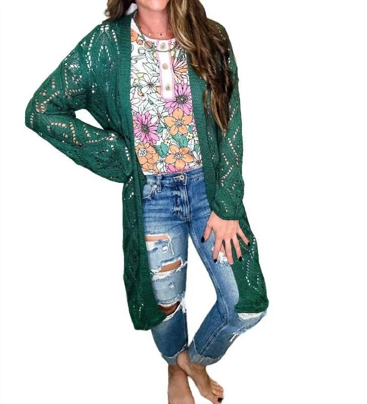 Funky Hooded SweatersCrochet Cardigan In Green