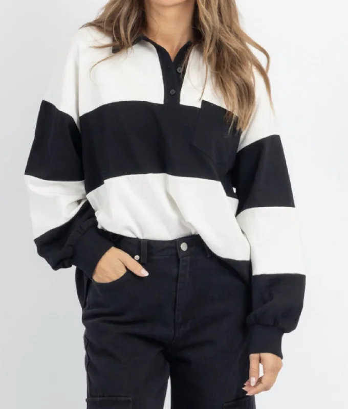 Custom Flannel-Lined SweatersElianna Polo Sweater In Black/white