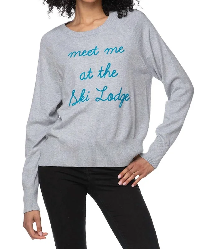 Trendy Pullover SweatersEmbroidery Sweater In Meet Me At The Ski Lodge