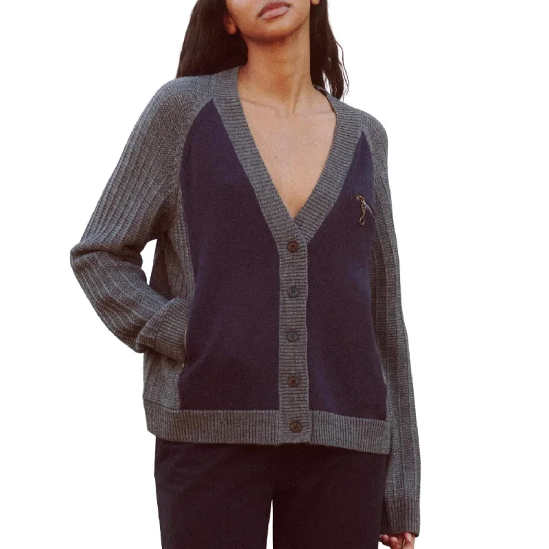 Wholesale SweatersFellow Color Block Cardigan In Navy