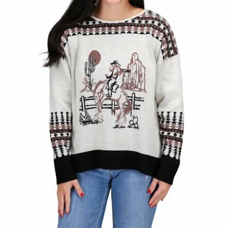 Luxurious Chunky SweatersMaisy Vintage Cowgirl Sweater In Ivory/black