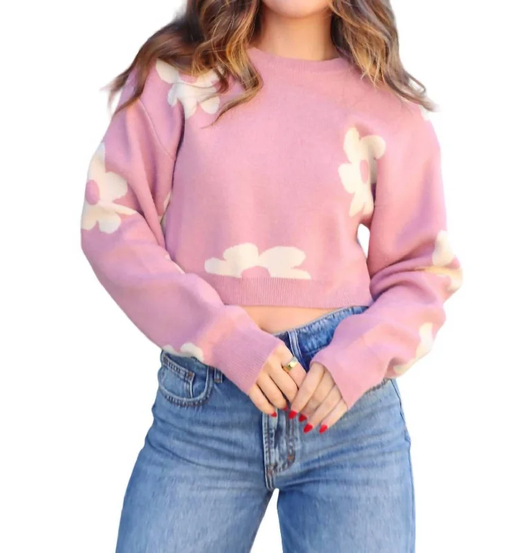 Soft SweatersPicking Daisy Crop Sweater In Pink Cream