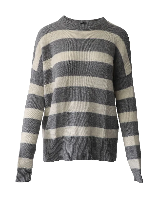 Hooded Cashmere SweatersTheory Karenia Striped Sweater in Grey and Cream Cashmere