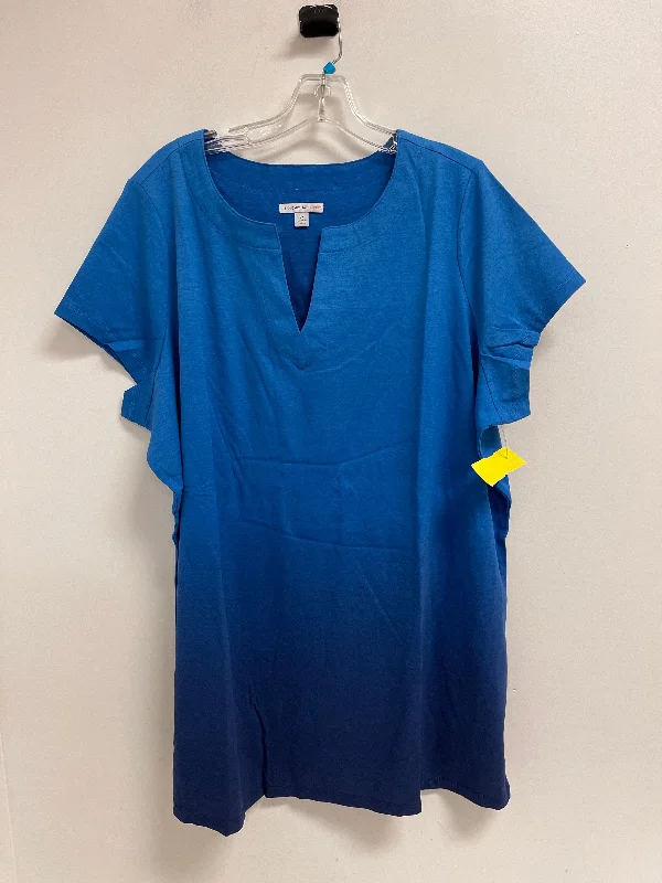 elegant women's topsTop Short Sleeve By Isaac Mizrahi In Blue, Size: 3x