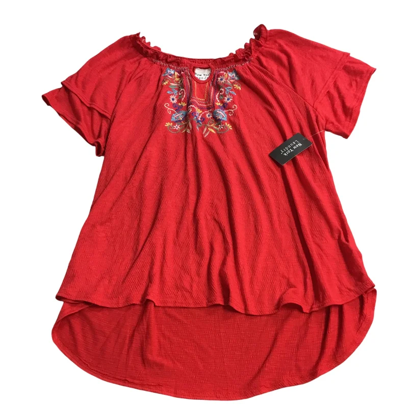 women's tops with geometric patternsTop Short Sleeve By New York Laundry In Red, Size: 3x