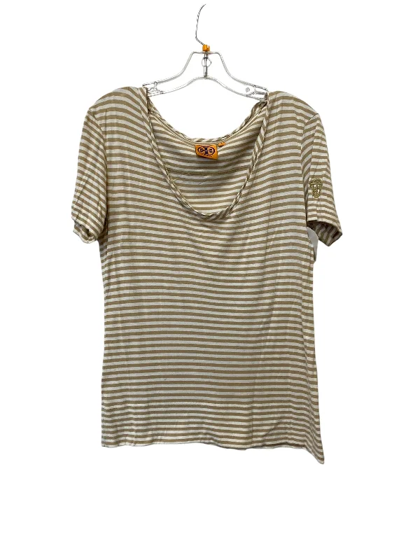 women's tops with lace-up frontsTop Short Sleeve By Tory Burch In Tan & White, Size: M