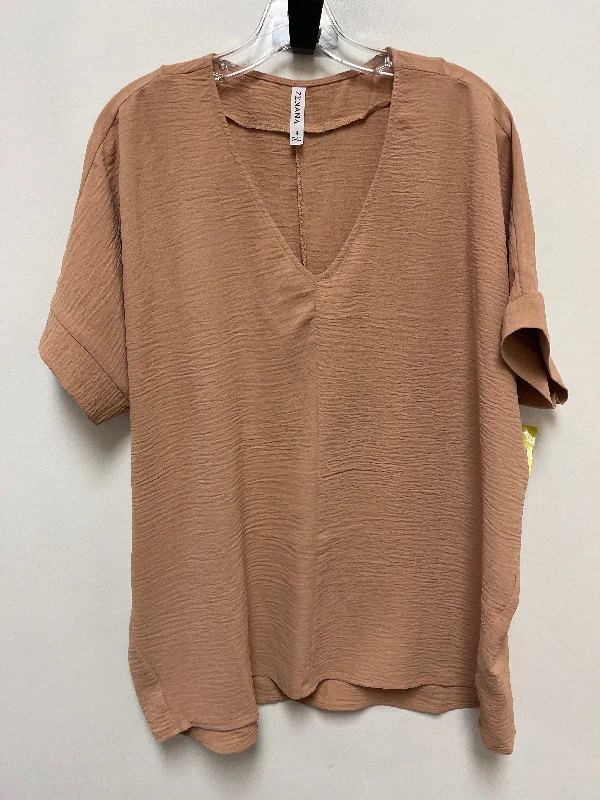 women's tops for those who want to make a fashion statementTop Short Sleeve By Zenana Outfitters In Tan, Size: S